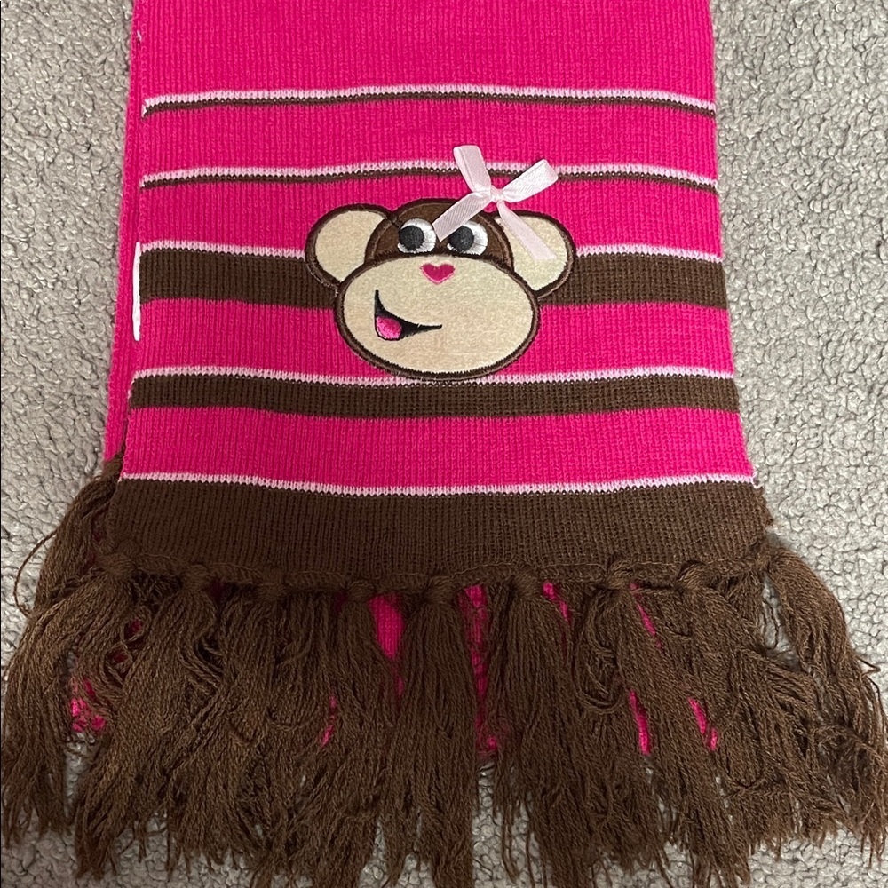 Pink and Brown Monkey Kids Scarf NWT - Picture 4 of 5